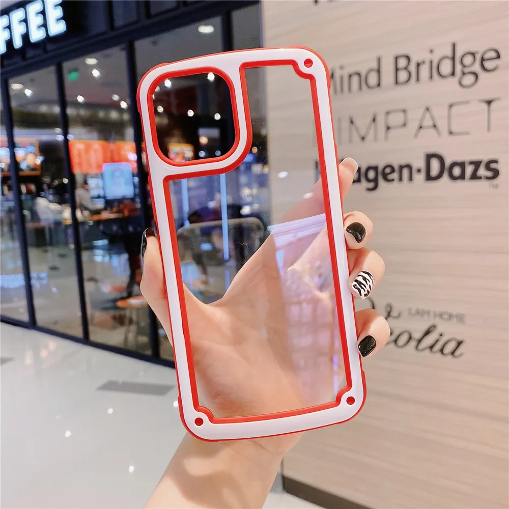 

Shockproof Armor Transparent Phone Case For iPhone 12MINI 11Pro X Xs MAX XR 7 8 Plus Candy Color Fall-Anti Protection Cover Case