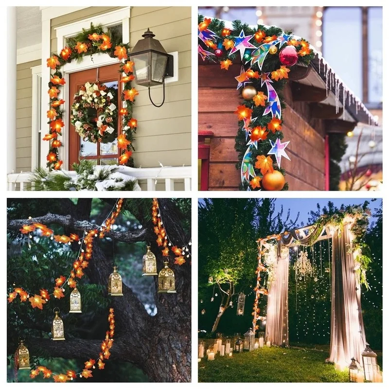 2M/3M/6M LED Decorations Maple Leaf Garland String Lights for Indoor Outdoor Garden Home Party Halloween Fireplace Harvest images - 6