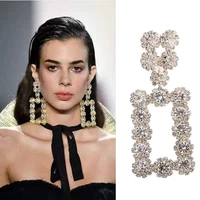 new luxury shiny crystal rhinestone square pendant womens hanging earrings jewelry maxi womens statement earrings accessories