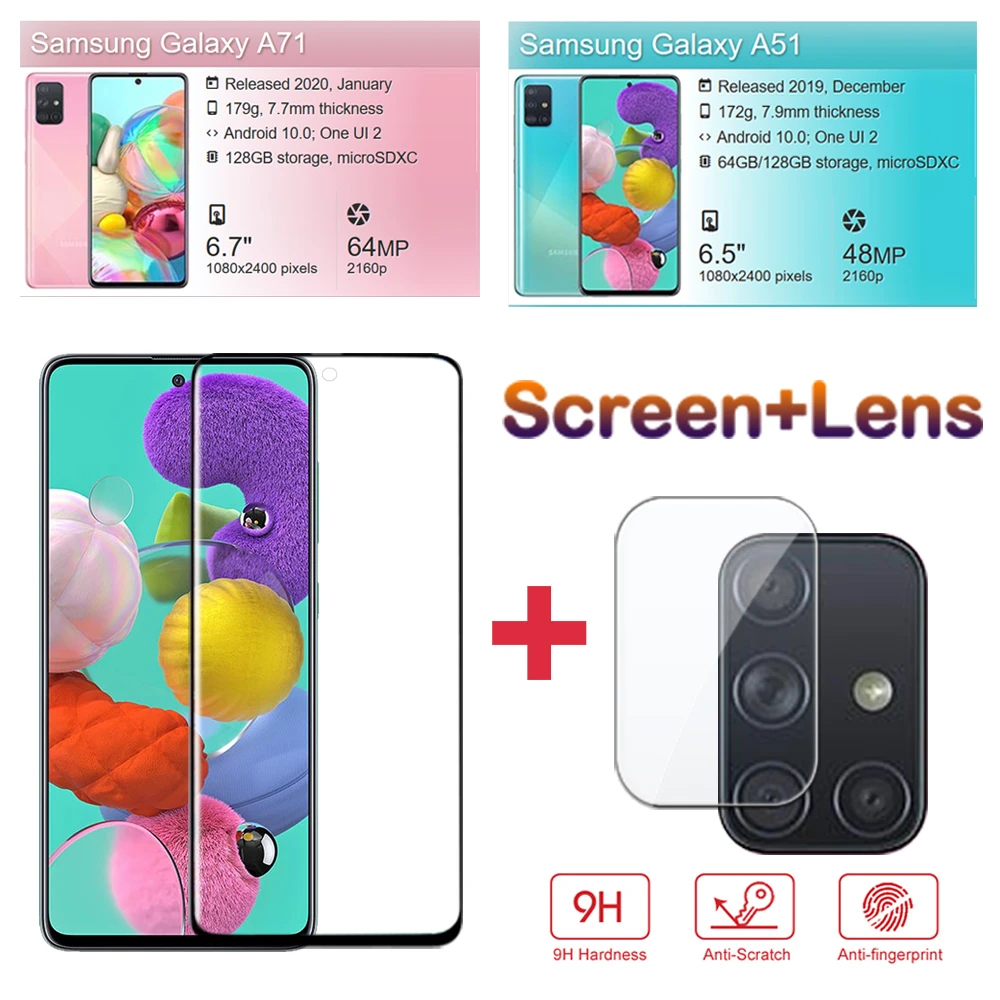 2 в 1 защитное стекло и объектив камеры для Samsung Galaxy A 51 71 защитный чехол с