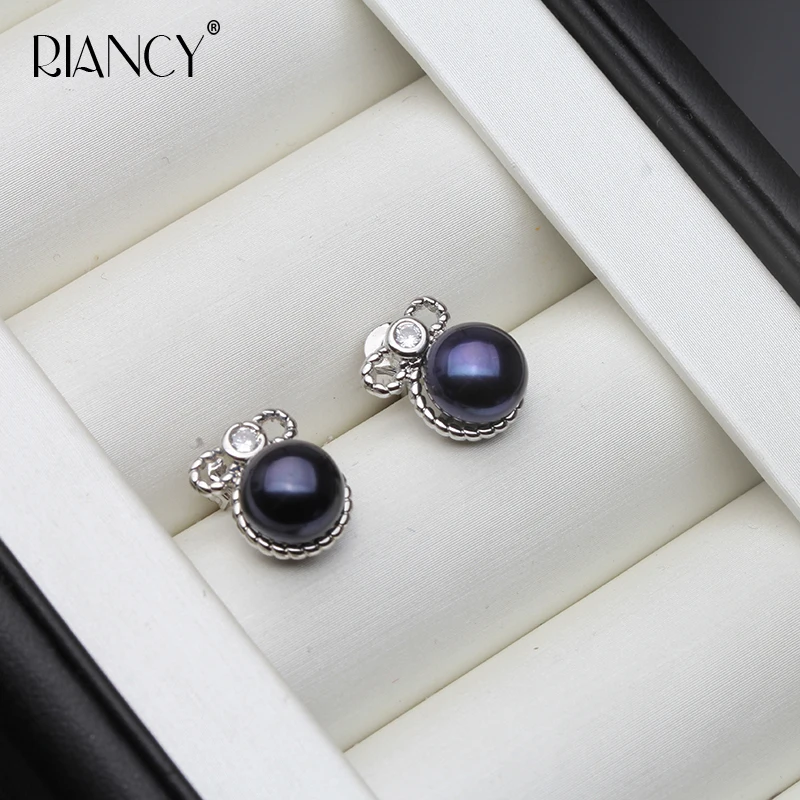 Купи Small Cute Natural Freshwater Black Pearl Earring For Women 925 Sterling Silver Earring For Girl за 483 рублей в магазине AliExpress