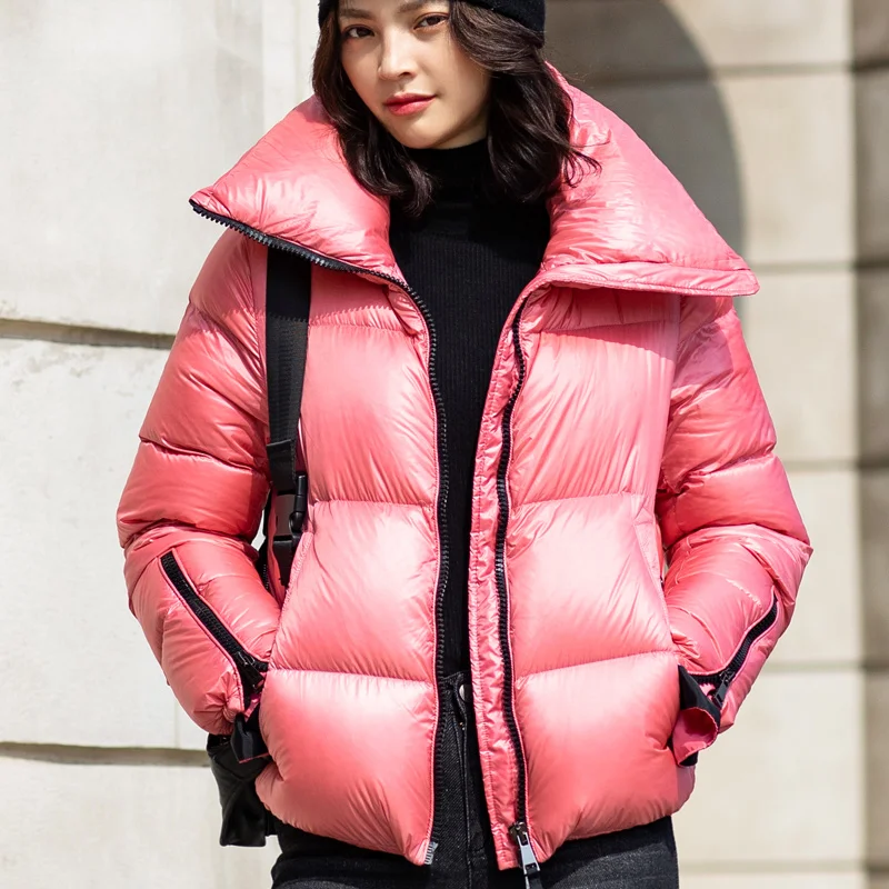 90% White Duck Down Coat Winter Jacket Women Stand Collar Solid Black Female Loose Oversized Womens Short Puffer Parka | Женская одежда