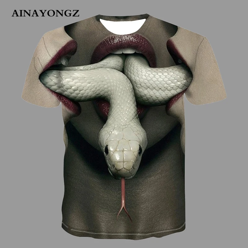 3D Animal Printing White Snake Tshirt Hip Hop Men Clothes Short Sleeve Shirt Male Summer Casual Tees Top Oversized T-shirts 4XL