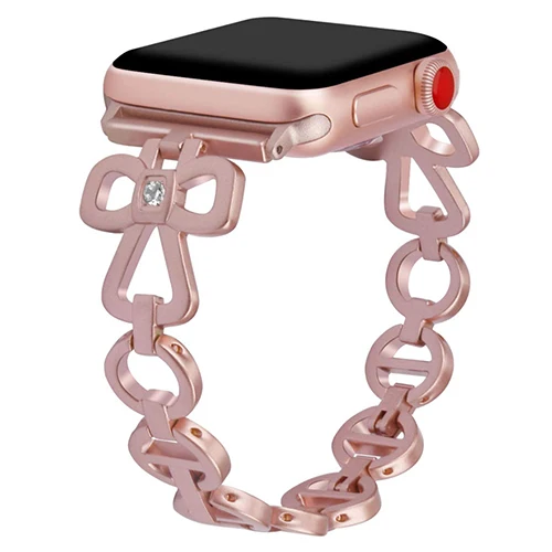 Роскошный металлический ремешок из нержавеющей стали для Apple Watch 4, 5, ремешок 42 мм, 44 мм, iwatch series 3, 2, 1, 40 мм, 38 мм, бриллиантовый ремешок в стиле бабочки - Цвет ремешка: rose gold