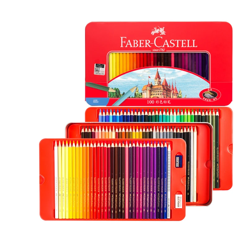 FABER CASTELL 100 Colors Oil Castle Color Pencil Tin Box Set Drawing Pencil Crayon Set For Coloring Books School Art Supplies