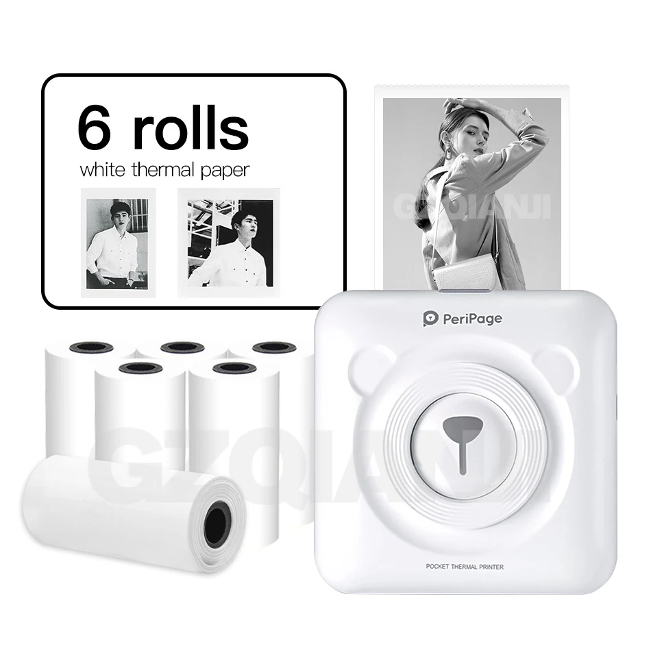 WH-WhitePaper-6Roll Мини POS Портативный Карманный Принтер Мобильный Тепловой Bluetooth 58 мм Мини Беспроводной POS Тепловой Фотопринтер для Android iOS Телефон - Цвет: WH-WhitePaper-6Roll