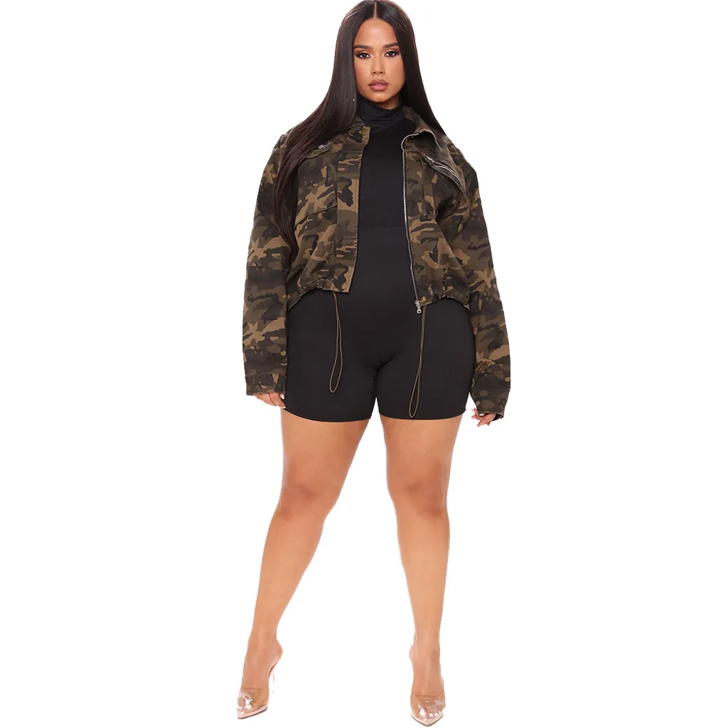 

Women's Jacket Camouflage Print Turn Down Collar Long Sleeve Coat Streetwear Autumn Zipper Front Drawstring Loose Outerwear
