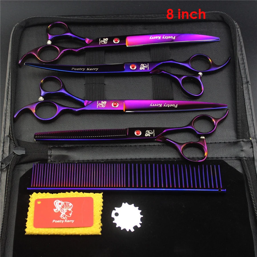 8inch 8,0 дюймов 7 дюймов Профессиональный набор ножниц для груминга домашних животных 440C Стрижка волос филировочные изогнутые ножницы для собак 4 шт набор+ чехол - Цвет: 8inch