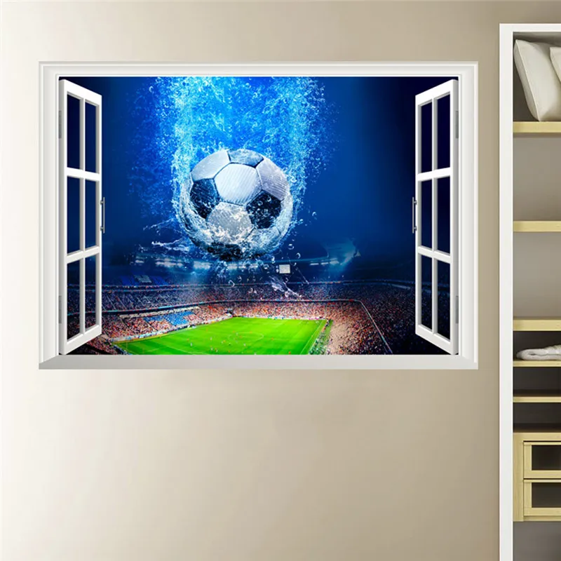 3d окна синий футбол настенные наклейки для детской комнаты гостиной спальни
