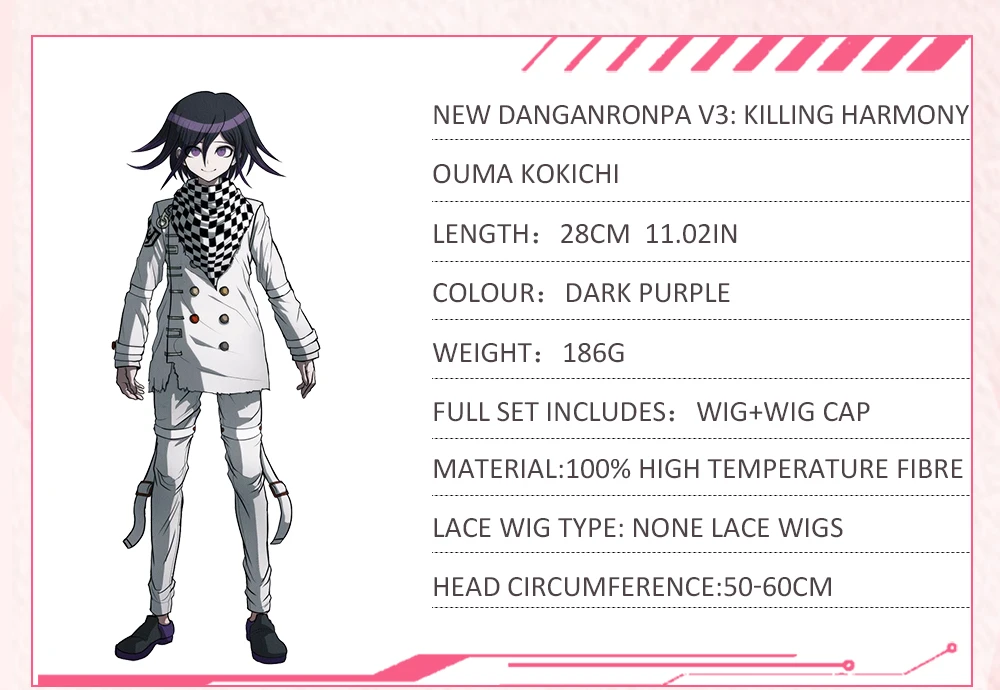 AniHut Ouma Kokichi парик Danganronpa V3 косплей парик Аниме Косплей волосы фиолетовый синтетические термостойкие волосы Ouma Kokichi Косплей