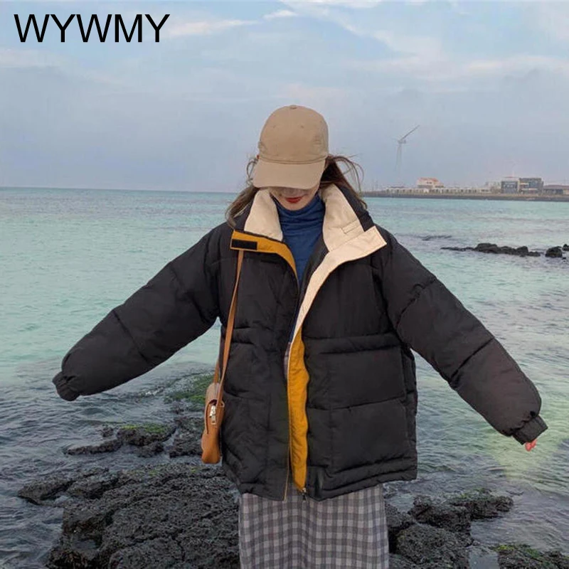 WYBWMY Women's Down Padded Jacket 2021 New Korean Casual Loose Jacket Coat Female Student Bread Thicken Outwear Autumn Winter