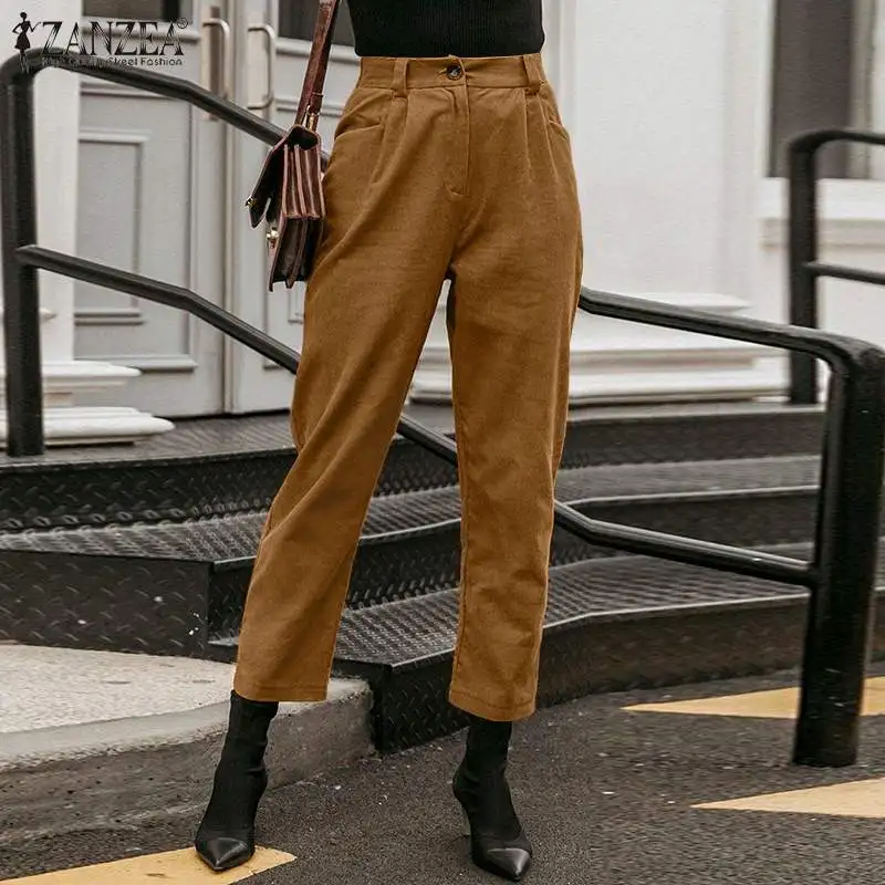 

Женские вельветовые брюки-шаровары, с высокой талией