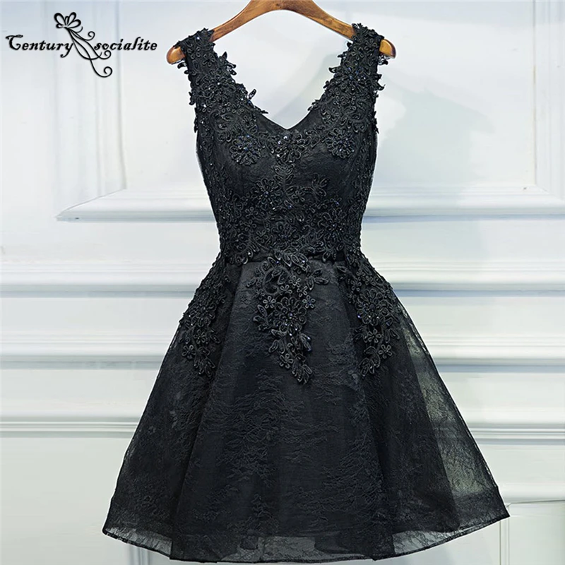 Black Homecoming Dresses Short 2021 Lace Appliques Beaded Above Knee Prom Party Gowns Graduation Dress Vestido De Fiesta | Свадьбы и