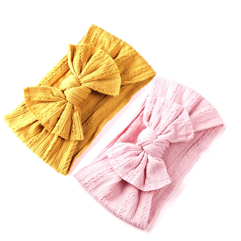 

Jacquard Rib Wide Nylon Newborn Headband Knotted Bow Hair Band Braid Bows Baby Hair Accessories for Infants 27 Colors