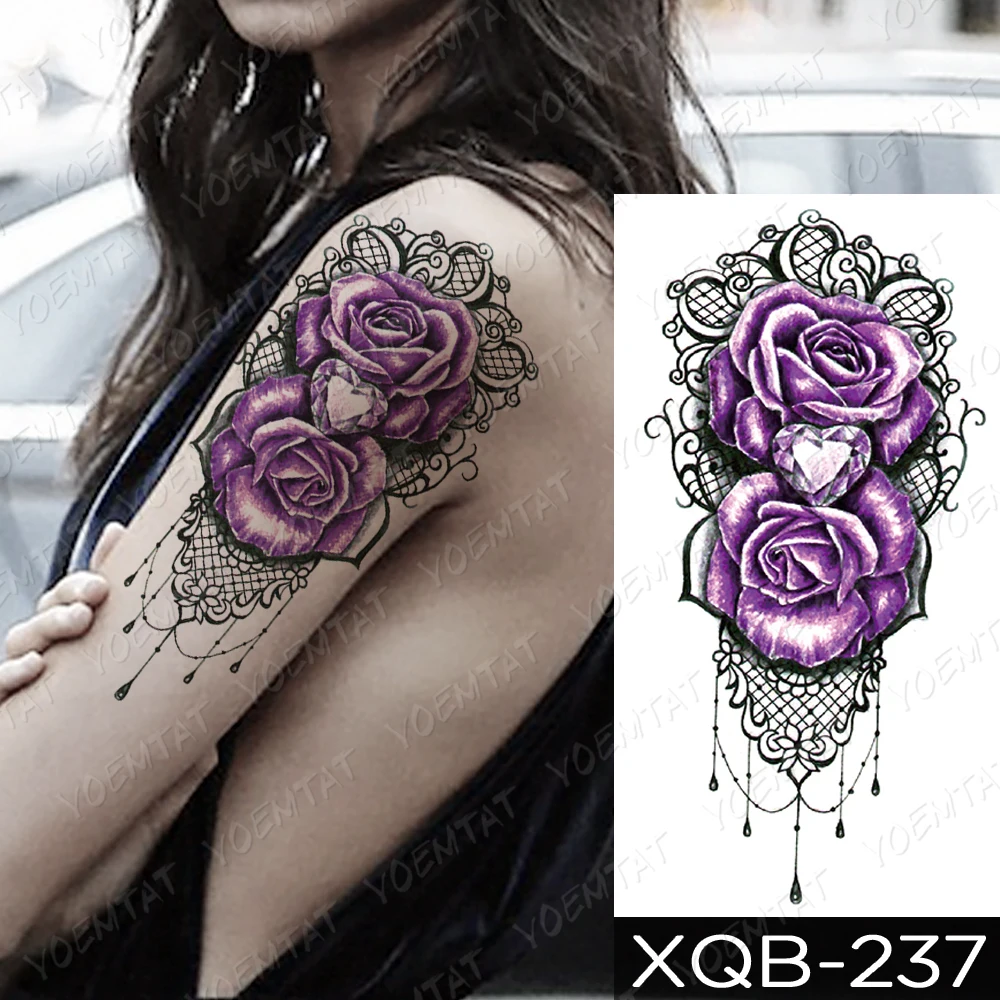 

Purple Rose Tatoo Temporal Waterproof Sticker Realistic Crystal Sexy Temporary Tattoo Shoulder Back Tatu Woman Girl Glitter Tato