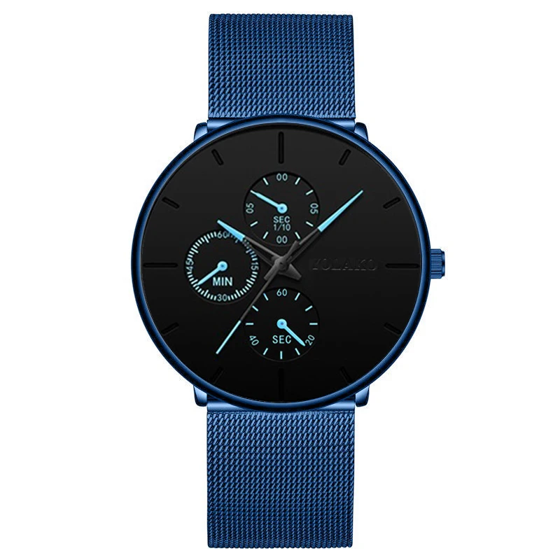 Cool Blue Модные мужские деловые черные часы Роскошные из нержавеющей стали ультра тонкий сетчатый ремень кварцевые мужские наручные часы Повседневные Классические мужские часы - Цвет: Cool Blue