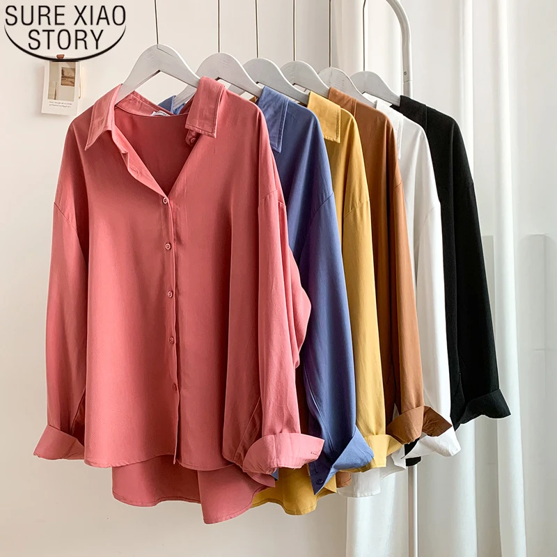 

Fashion Solid 6 Colors Simple Long Sleeve Shirt New Summer Korean Shirt Women Tops New Blusas Mujer De Moda 2021 Verano 13914