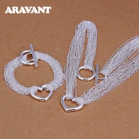 wedding jewelry sets 925 silver heart mulit layer necklace chain bracelet for women fashion jewelry valentines gifts