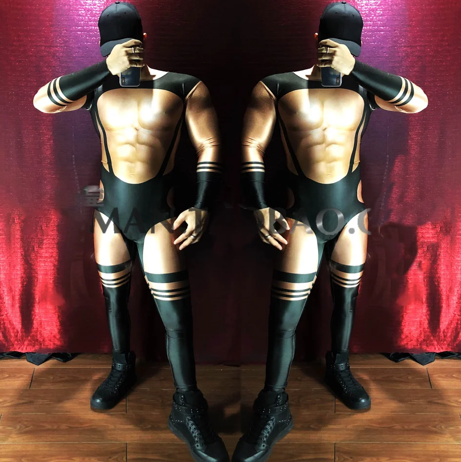 

New 3D fake muscle sexy hollow SM nightclub bar DJ male DS singer gogo party show performance clothes
