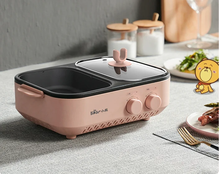 pink 220 В бездымный Электрический гриль, домашний гриль для барбекю, раклетница, гриль, антипригарная электрическая сковорода для семьи, вечерние - Цвет: pink