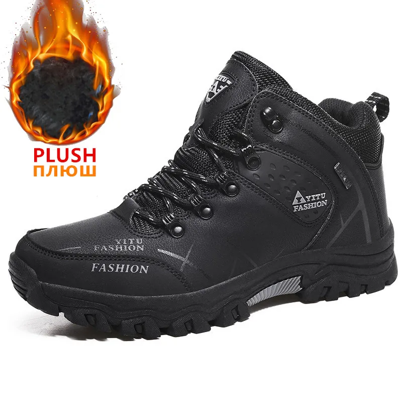 

Men Boots Leather Snow Boots Waterproof Sneakers Super Warm Outdoor Male Hiking Boots Work Shoes Size 39-47 Zapatos De Hombre
