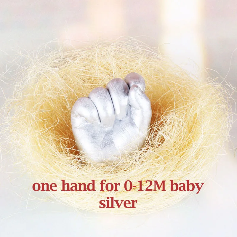 0-12M baby-silver Oklady 3D Ручная форма для печати ног для детского порошка штукатурка литья комплект отпечаток руки подарок на память детский памятник для роста - Цвет: 0-12M baby-silver