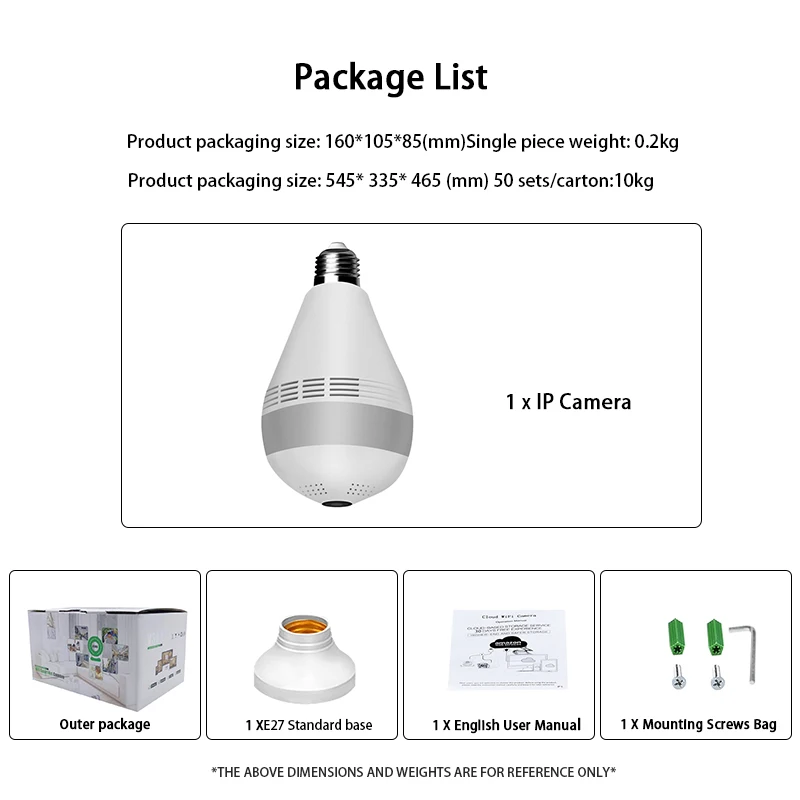 Камера-лампочка V380 Pro панорамная 1080P 5 Мп HD двустороннее аудио беспроводная Wifi 360