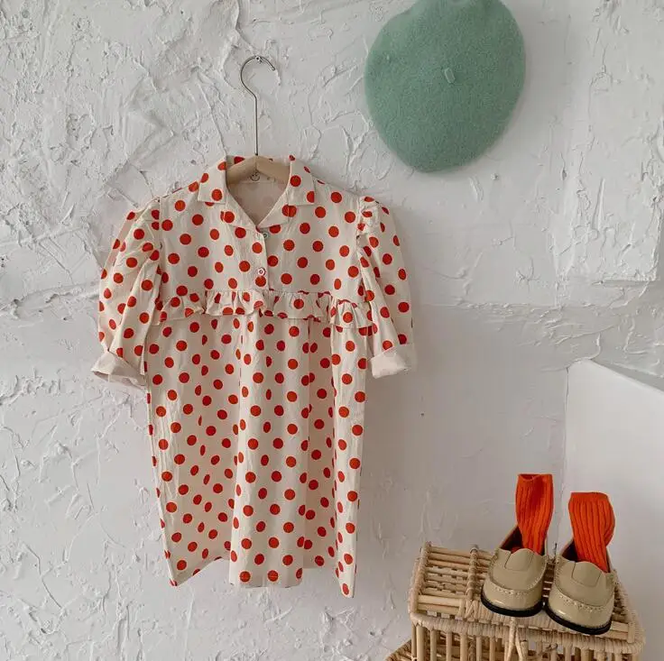 2020 Fall Baby Girls Cotton Dot Dress Princess Sweet Clothes 6 Pieces/lot Wholesale | Детская одежда и обувь