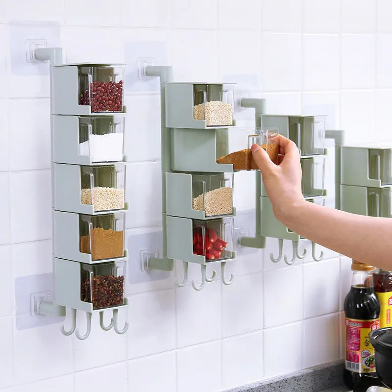 

Kitchen Organizer Storage Box Punch-free Wall Hanging Spice Rack Rotatable Condiment Container Kitchen Tool
