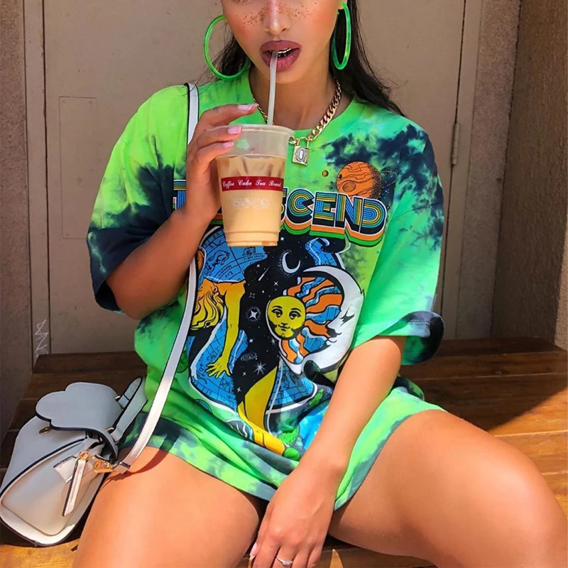 

Goth Oversized Tunic T Shirt Womens Summer Y2K Clothing Print Plus Size Short Sleeve Harajuku Tops Female O-neck Streetwear Tees