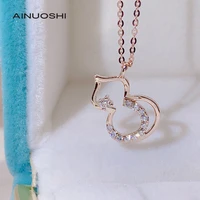 ainuoshi round cut 0 085ct diamond gourd shaped 18k pendant necklace cute sweet style for women jewelry 18