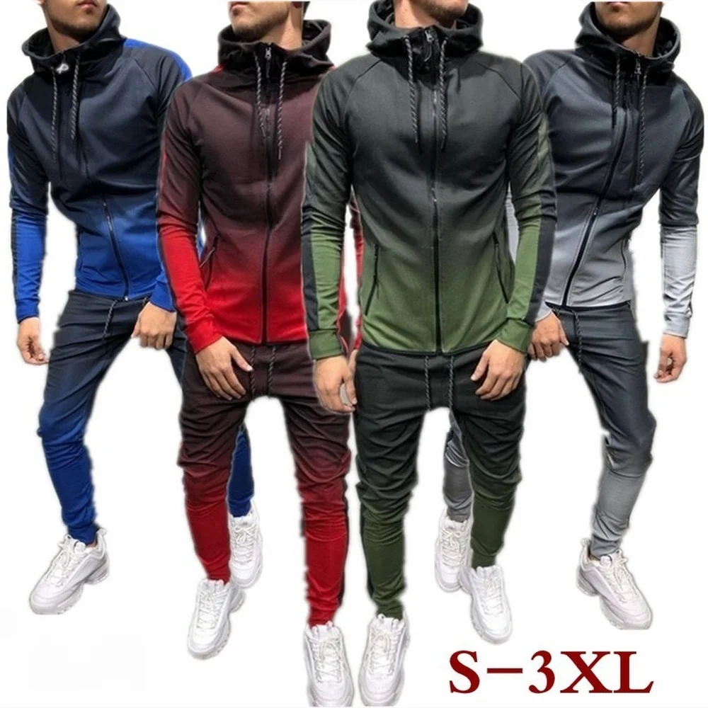 

Men's Athletic Casual 2 Piece Tracksuit Long Pants Hooded Jacket Sweatsuit Set