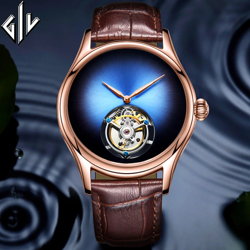 GIV Tourbillon Мужские часы Топ бренд класса люкс Скелетон Move t дизайн сапфировые