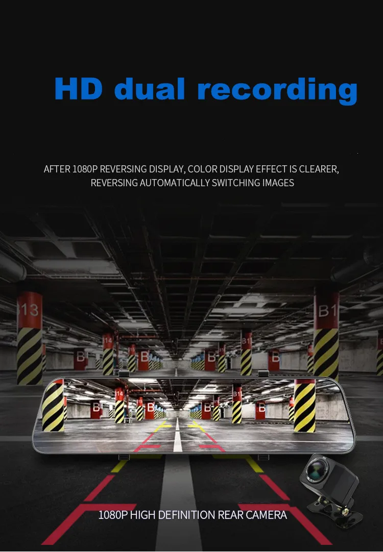 Автомобильный видеорегистратор зеркало заднего вида 12 дюймов 2K