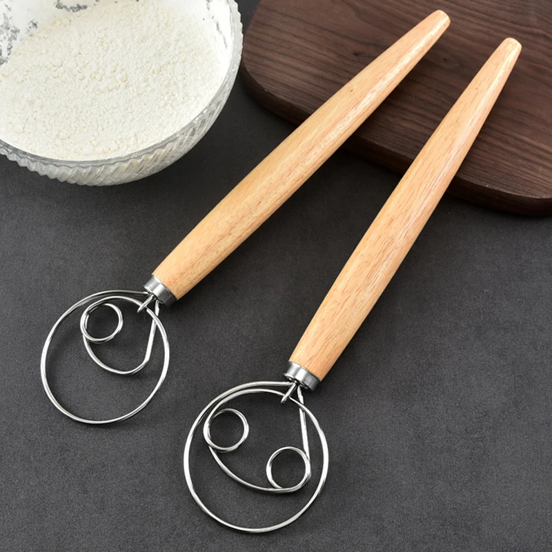 

Danish Dough Whisk Stainless Steel Bread Dough Hand Mixer Blender Egg Beater Pastry Dough Whisk with Wooden Handle Baking Tools