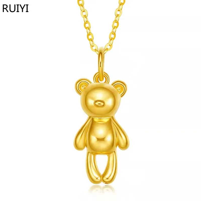 

RUIYI Pure 24K 999 Gold Lovely Bear Pendant Necklace Real 18K Gold AU750 Chain for Women Fine Jewelry Gifts P0057