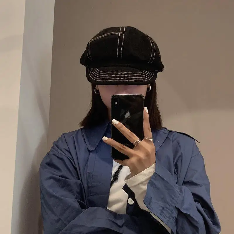 

Newsboy Caps Women Summer Autumn Black Painter Casquette Octagonal Hat Beret Designer Retro England New Fashion