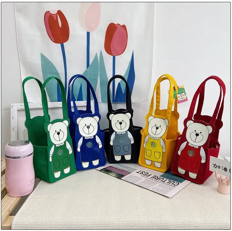 

2021 Children's Day Gift Apron Bear Tote Bag Canvas Bag Straw Cup Vacuum Mug Bag Office Worker Coffee Packing Bag