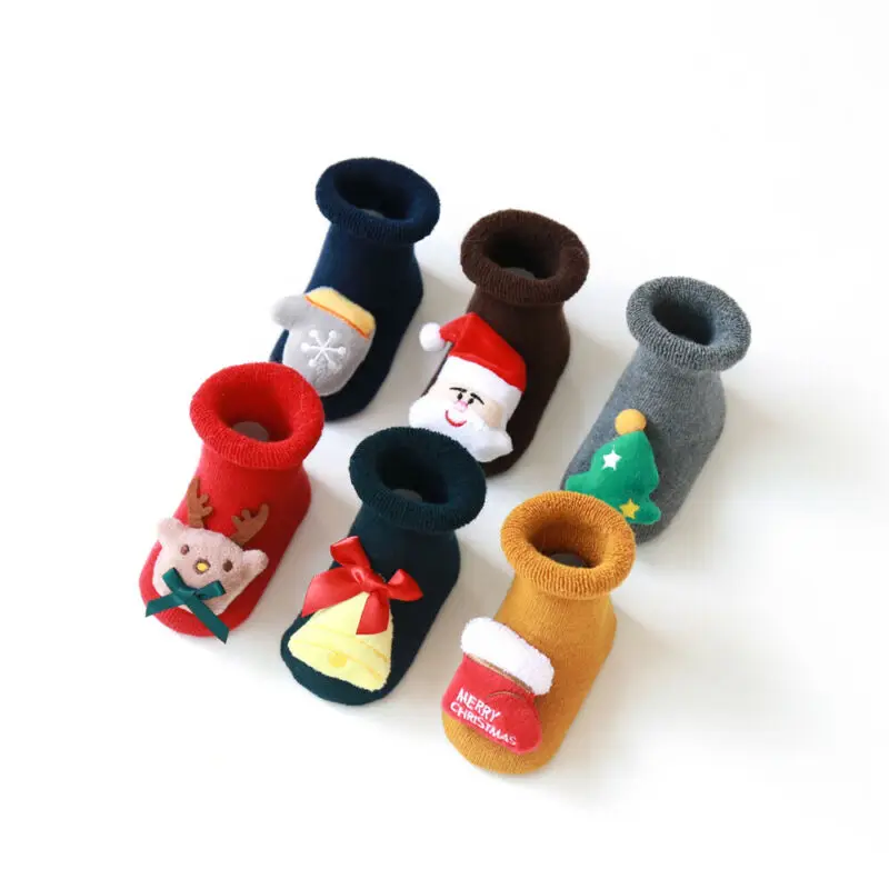 Милые детские рождественские чулки хлопковые махровые носки с Санта Клаусом