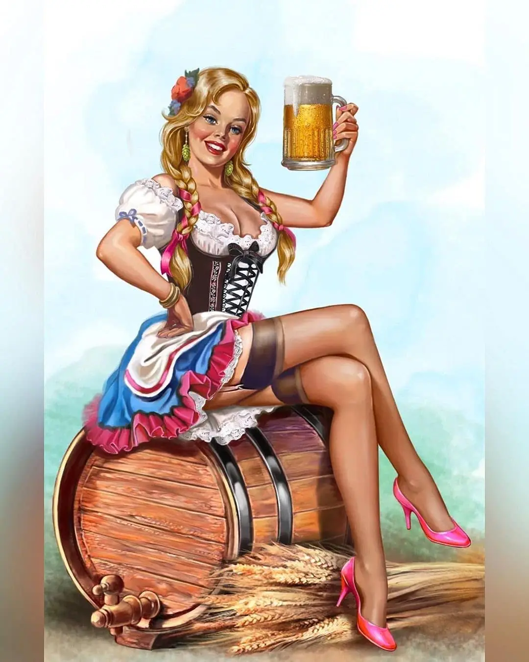 

Barrel Pin Up Girl Wheat Beer Metal Sign Wall Decor Vintage Tin Sign for Home Bar Coffee 12"x8"