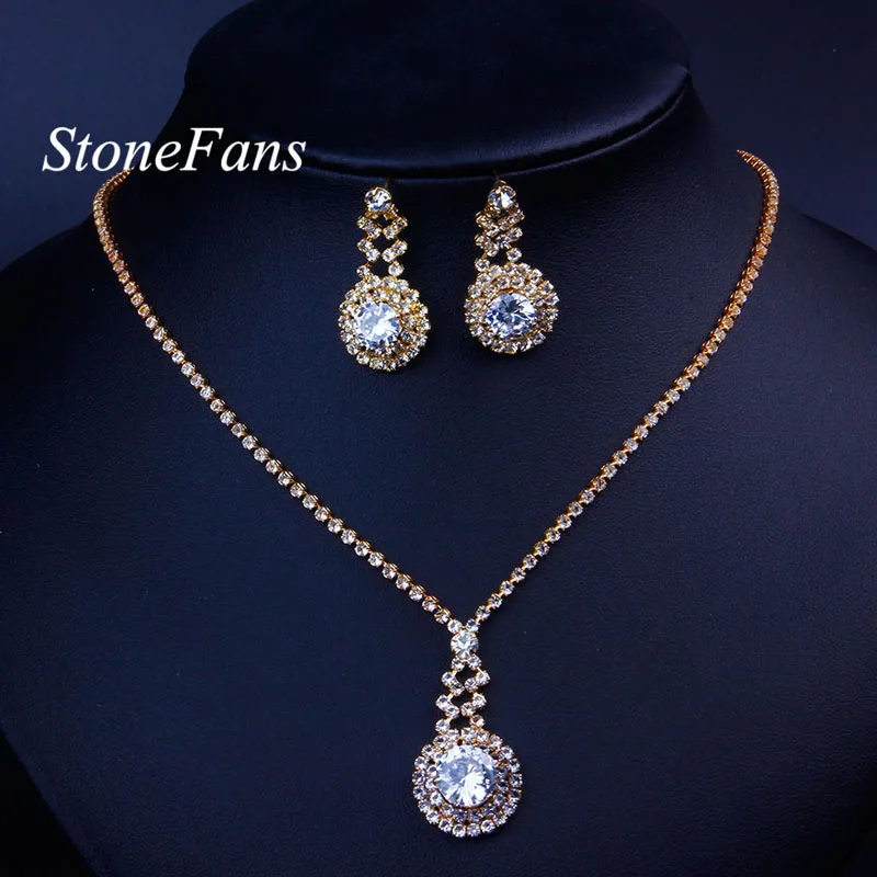 Комплект из колье и серёг с фианитом | Украшения аксессуары