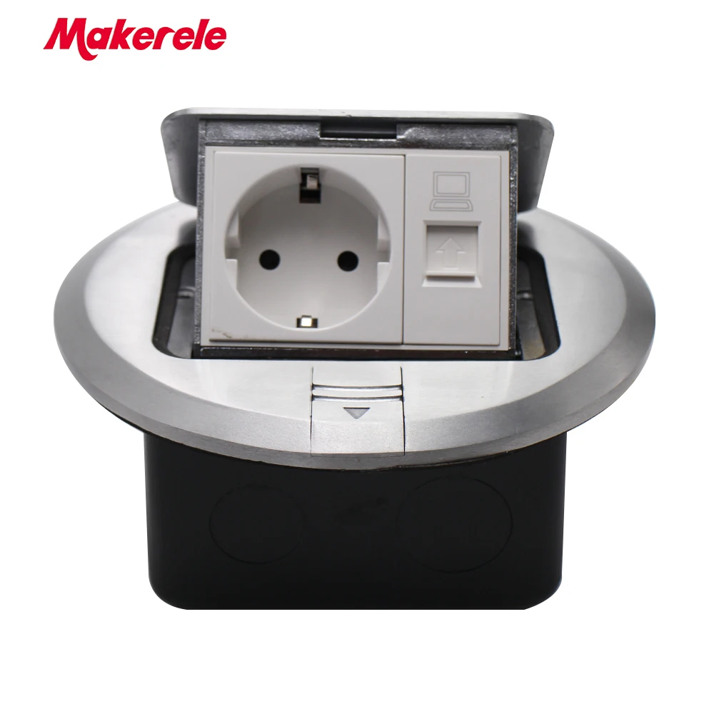 Напольная розетка европейского стандарта выдвижная круглой формы с сеткой