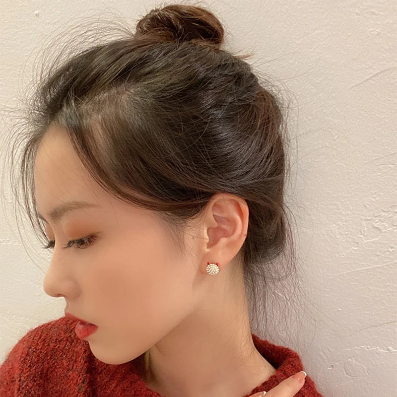 

MENGJIQIAO New Year Fashion Cute Micro Paved Zircon Animal Stud Earrings For Women Girls Elegant Pearl Beads Pendientes Jewelry