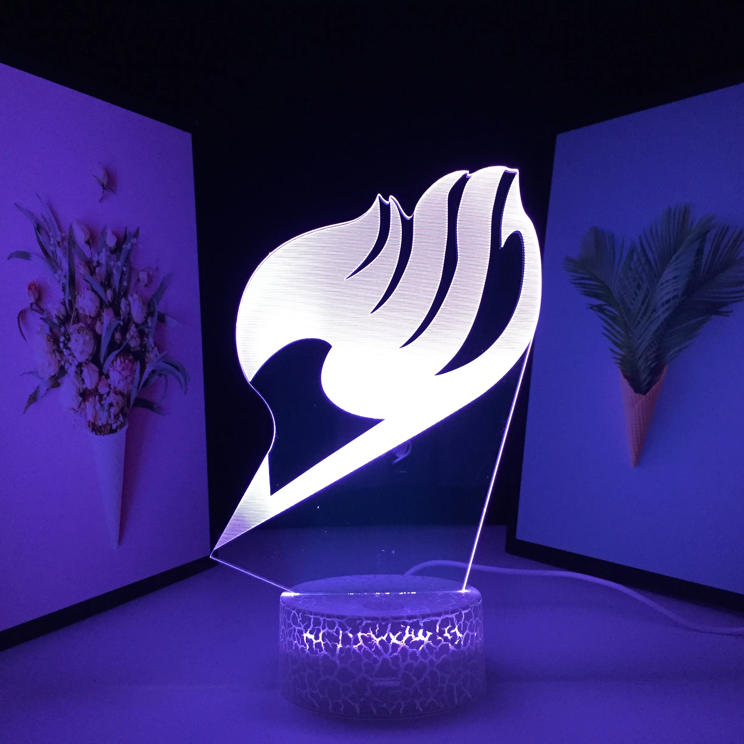 

3D Lamp Animation Peripherals 7 Color Changes With Remote Control Visual Illusion White Cracked Base Night Light for Home Decor