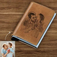 aluminium mini business card case purse engraving rfid credit card holder picture custom carving wallet card case leather wallet