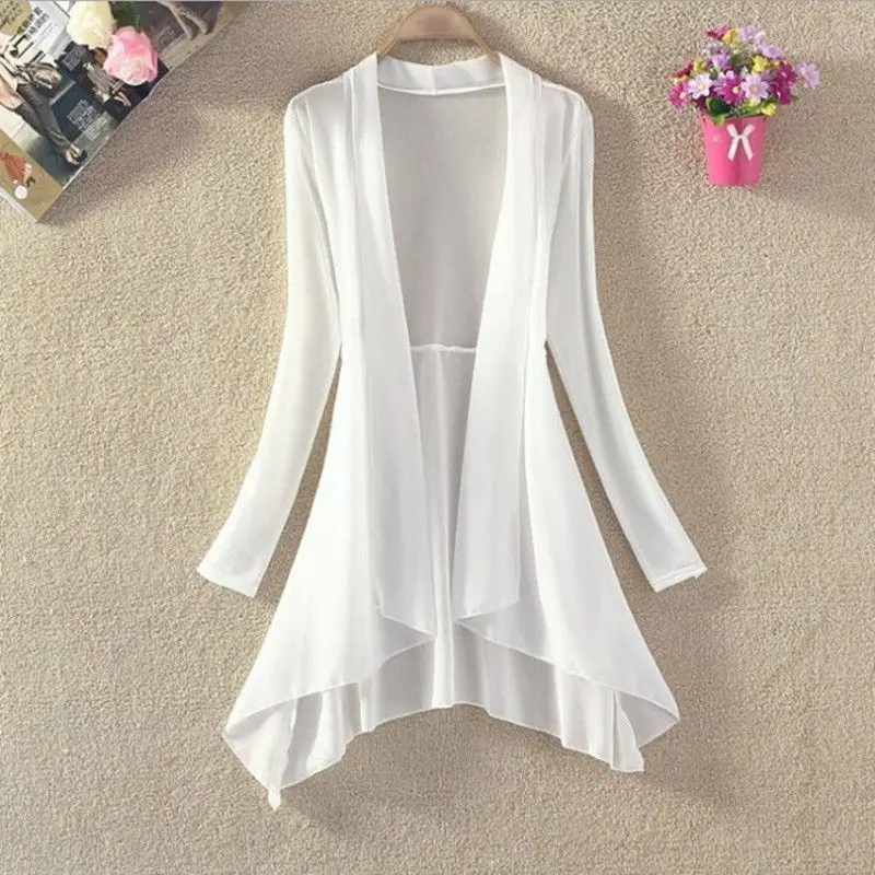 

Женский длинный кардиган с принтом, шифоновая блузка свободного покроя с длинным рукавом, лето 2021