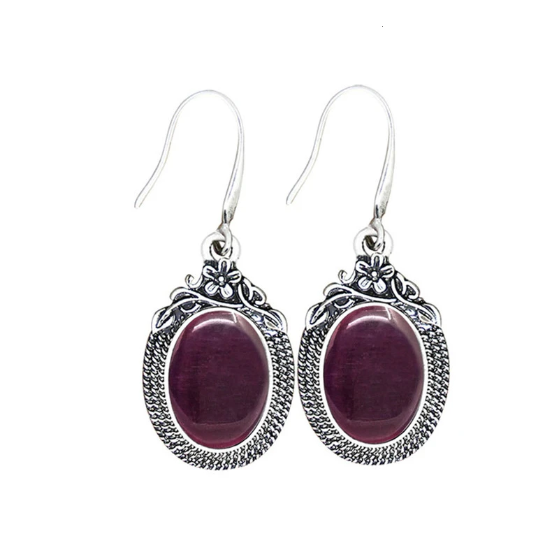 Synthetic Red Opal Натуральный кварц Lapis серьги из нефрита для женщин Винтаж натуральный камень аметисты ювелирные изделия - Окраска металла: Synthetic Red Opal