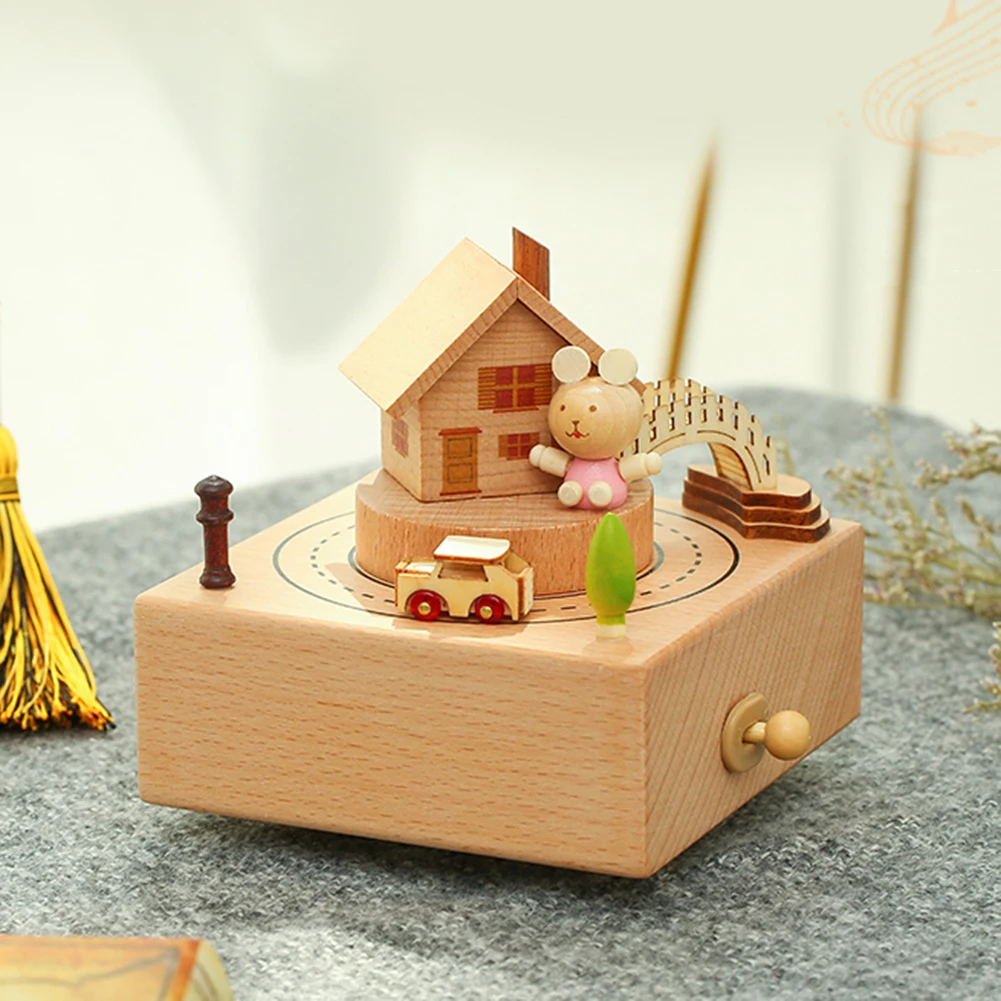 

New Christmas Wooden Train Rotating Castle Dream Music Boxes Creative Birthday Gift Children's Toys Craft Home Decor Accessories