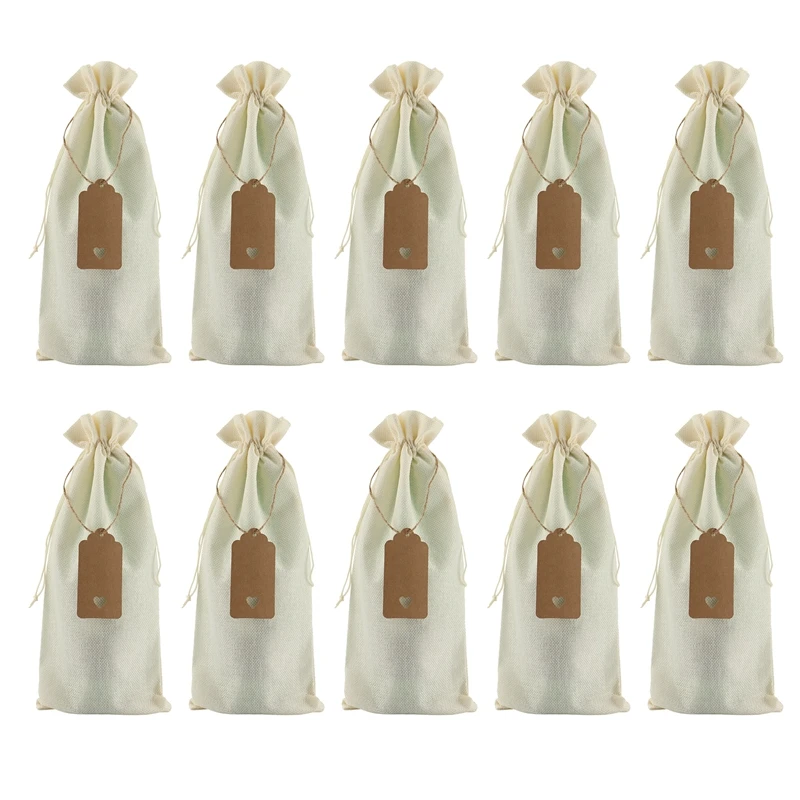 

Burlap Wine Bags Wine Gift Bags with Drawstrings, Single Reusable Wine Bottle Covers with Ropes and Tags