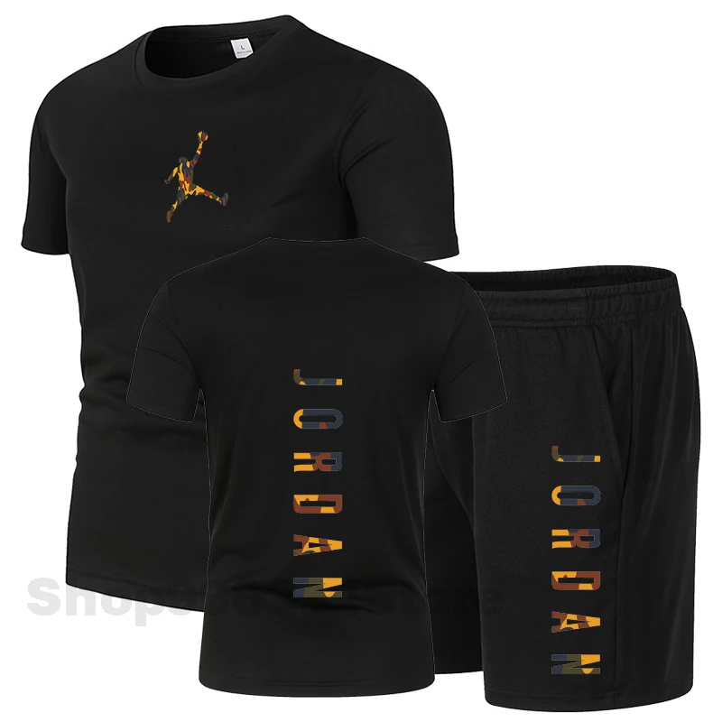 

2021 popular new cotton men's T-shirt + Sports Shorts Set summer high quality cotton T-shirt sports running set